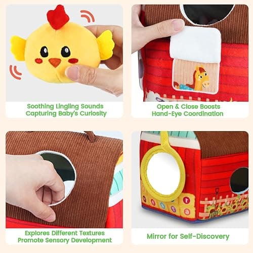 Avesa Baby Toys 6-12 Months - Soft Barn Toy with Stuffed Farm Animals, Rattle - Montessori Toys for Babies 6-12 Months Sensory Infant Toy for Toddlers 1-3 Year Old Boy Girl Baby Birthday thumbnail 6