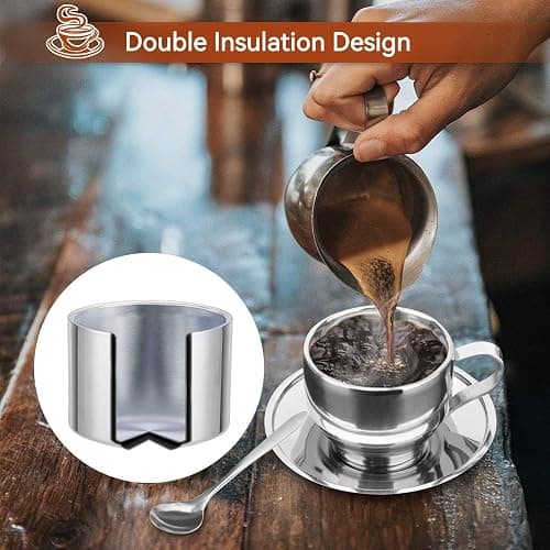 Stainless Steel Coffee Cup Set - 125ML Espresso Cups with Saucer and Spoon for Coffee and Tea Lovers thumbnail 6