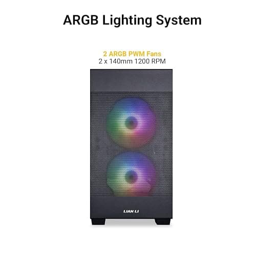 LIAN LI High Airflow Micro ATX PC Case, RGB Gaming Computer Case, Mesh Front Panel Mid-Tower Chassis with 2x140mm ARGB PWM Fans Pre-Installed, Tempered Glass Side Panel (LANCOOL 205M MESH, Black) thumbnail 3
