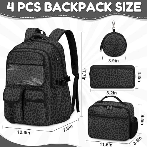 Fihevur Leopard Backpack Set for Girls Boys, School Backpack with Lunch Box and Pencil Case Coin Purse, School Bookbag for Kids Kindergarten Elementary thumbnail 3