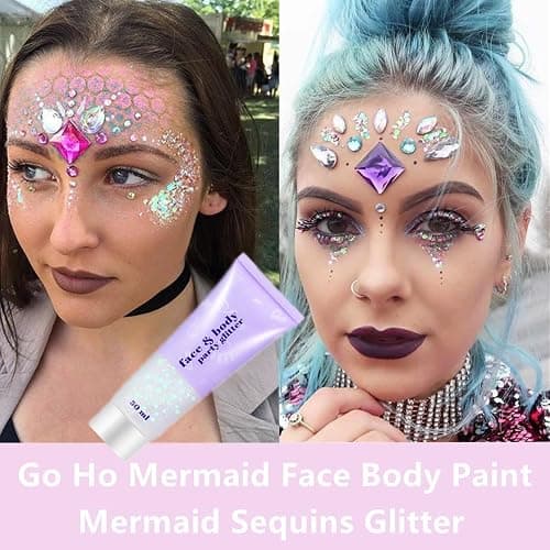 Go Ho Clear White Face Body Glitter - Party Flash Festival Rave Outfits for Women&Kids,Holographic Glitter White Face Paint,Halloween Mermaid Fairy Makeup Chunky Sequins Gel,Rave Pride Accessories thumbnail 4