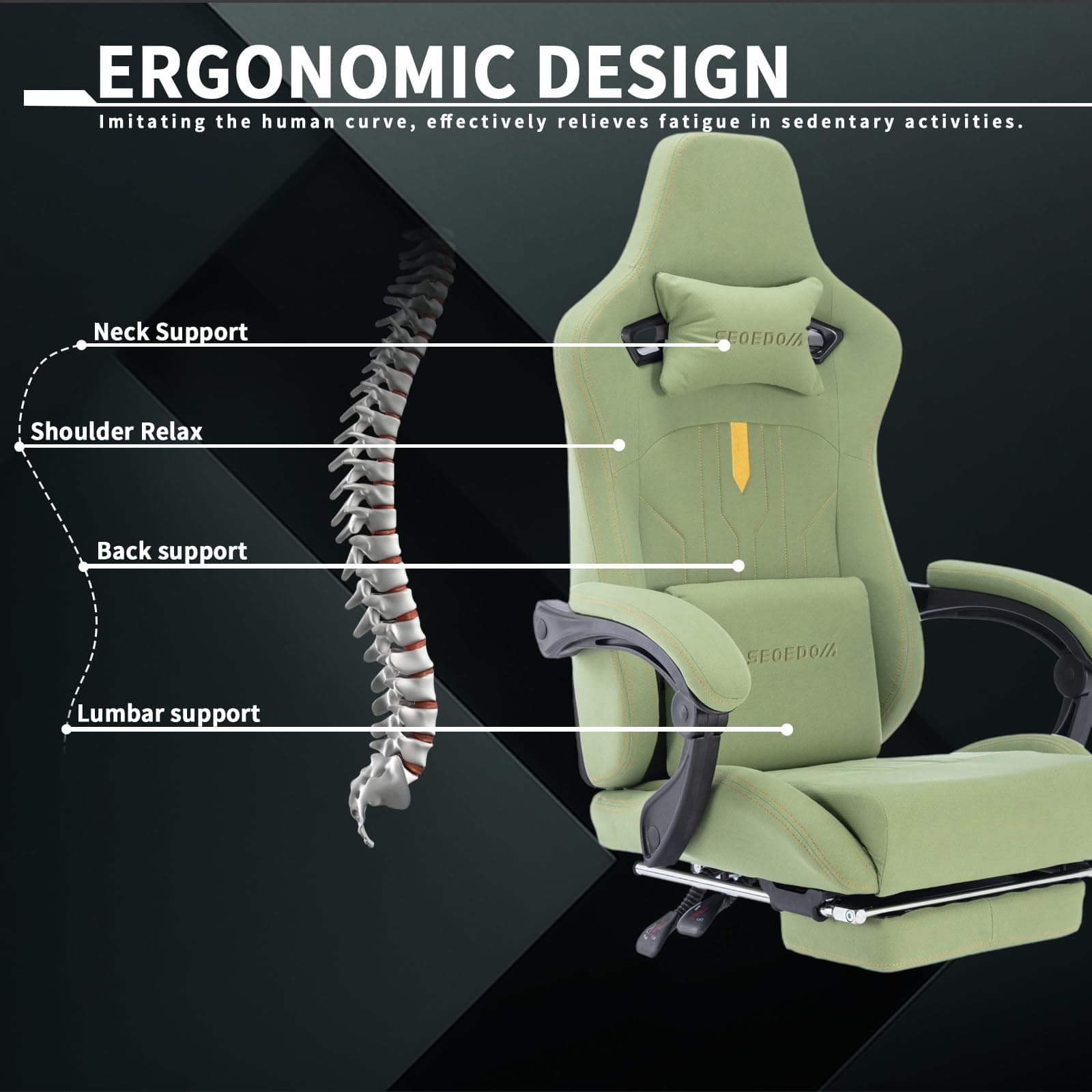 Gaming Chair with Footrest Ergonomic Computer Chair Massage Lumbar Cushion, Racing Video Game Chair Adjustable Rocker Recliner Executive Office Desk Chair PVC Leather for Adults (Green) thumbnail 4