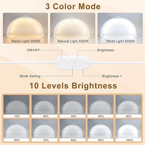 Half Moon Light for Nail Desk 29", Foldable LED Nail Desk Lamp With Rotatable Phone Holder Arch Light, Nail Tech Light Dimmable With 3 Color Mode &10 Brightness for Nail Tech,Eyelash,Tattoo& Salon Use thumbnail 3