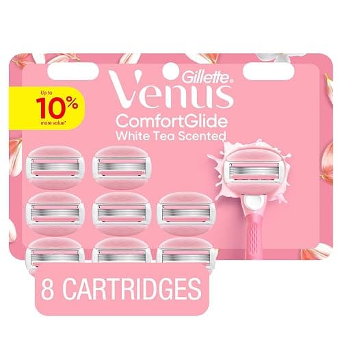 Venus ComfortGlide White Tea Women's Razor Blades, with Built-in Shave Gel Bars, 8 Razor Blade Refills - Image 1