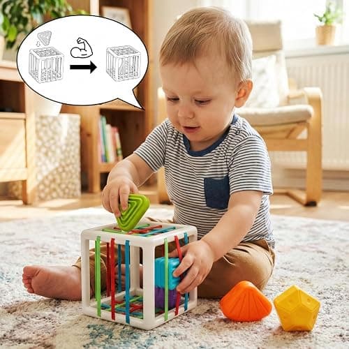Aprilwolf Montessori Toys for 1 Year Old, Cube & 6 Sensory Shape Blocks, Baby Toys 12-18 Months, Developmental Infant Birthday Gifts for Learning Toddler Age 1 2 3 thumbnail 3