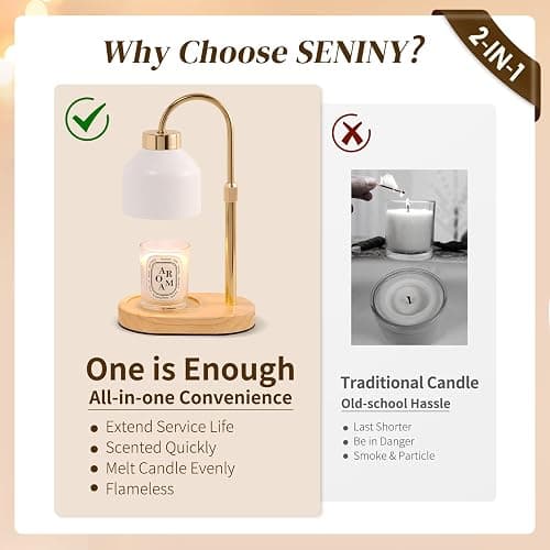 Seniny Electric Candle Warmer Lamp with Timer Dimmable, Adjustable Height Lamp Candle Warmer for Jar Candles, Home Decor Warming Light, Flameless Wax Melter Lamps, Christmas Birthday Gifts for Women thumbnail 3