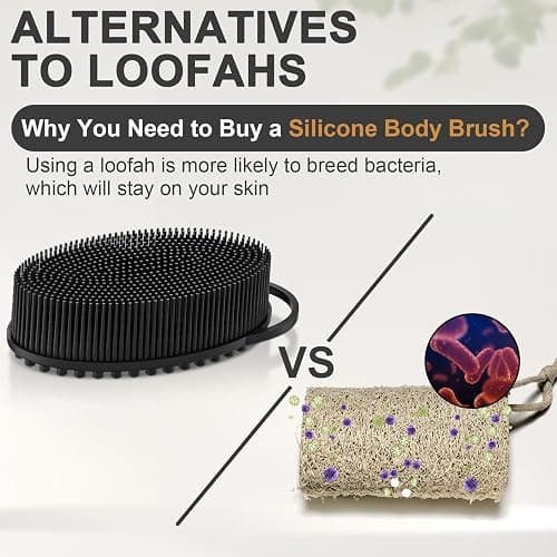 Metene Silicone Exfoliating Body Scrubber with Loop, Body Scrubber for Men and Women, Silicone Loofah for Shower, Soft Silicone for Shower and Bath Skincare Routine (Black) thumbnail 2