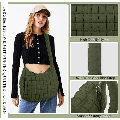 Quilted Puffer Tote Bag Purse Puffy Crossbody Shoulder Bag,Lightweight Nylon Hobo Bag Puffer Carryall Bag for Women Girl thumbnail 4