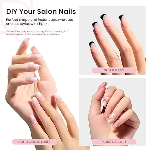 Beetles Tipex Instant Apex Nail Tips,Square Short Pre-Building & Pre-Etched Thicker Acrylic Nails Strong Full Cover False Nail Extension Press-on Nails,192 Pcs 16 Sizes thumbnail 2