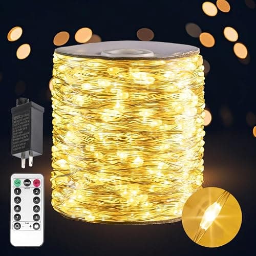 PCORES Warm White 164Ft Plug in Fairy Lights S ilver Wire 500 LEDs, 8 Modes, Waterproof, Remote - Controlled for Bedroom, Garden, Party, Christmas, Wedding & Birthday Decor, Indoor & Outdoor Use - Image 1