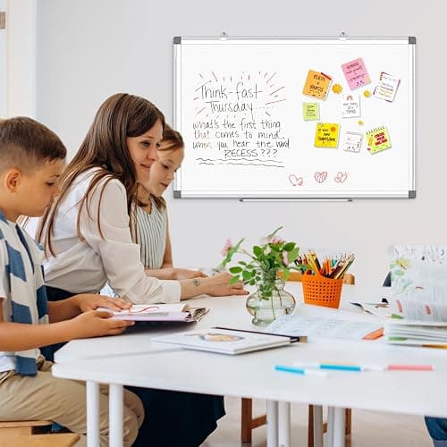 AMUSIGHT Double-Sided Magnetic Whiteboard, 24" x 18" Dry Erase Board Aluminum Frame for Wall, White Board Marker Board for Kitchen, Memo, School, Home, Office thumbnail 7