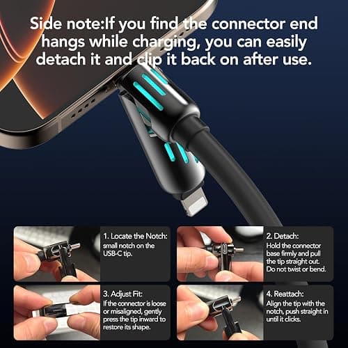 MFish 4-in-1 USB Charging Cable with Carrying Case, 240W Fast Charger Cord, USB-A & Dual USB-C to USB-C/Lightning, for iPhone 17/16/15/14, iPad, MacBook & More (Rich Black) thumbnail 4