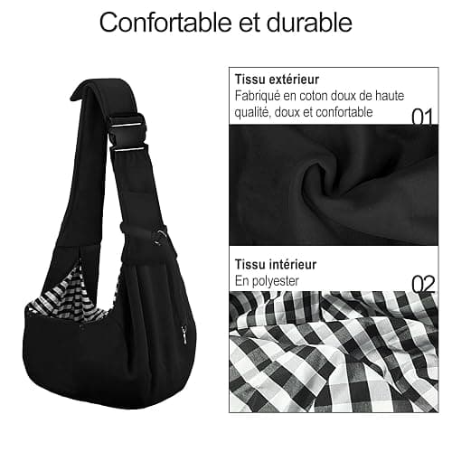PETLOFT Sac de Transport pour Chien,Sac Transport Chiot, Réversible Sling Bandoulière Réglable, avec Crochet de Collier pour Chiot/Chat/Lapin Jusqu'à 4.99kg, Noir thumbnail 3