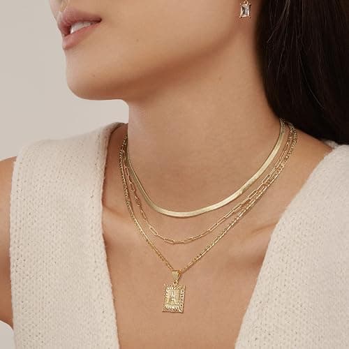 KissYan Gold Layered Necklace Set for Womens, 14K Gold Plated Initial Letter Pendant Necklaces Paperclip Snake Choker Alphabets from A-Z Figaro Chain Jewelry Gift thumbnail 6