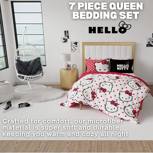 Hello Kitty Polka Dot Bedding 7 Piece Super Soft Comforter and Sheet Set with Sham, Queen, (Official Licensed Product) by Franco Collectibles thumbnail 4