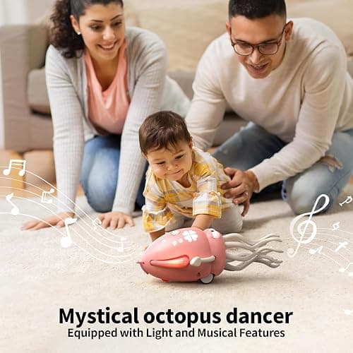 SWTOIPIG Electric Dancing Octopus Toy with Led Light and Music, Kids Electric Crawling Octopus Tummy Time Toys, Rechargeable Interactive Sensory Toys for Christmas Birthday Gift (Pink) thumbnail 2