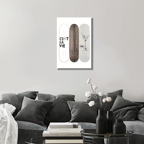 Trendy Leopard Skateboard Wall Art Funky Dirty Martini Posters Vintage New York Girly Room Decor Fashion Cheetah Print Canvas Y2k Aesthetic for Bar Cart Dorm Bedroom 16x24in Unframed thumbnail 5