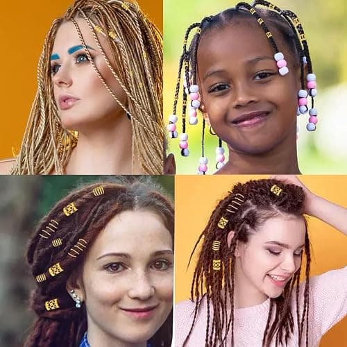 Tuefuzy 110 Pcs Gold Hair Jewelry for Braids and Dreadlocks - Metal Rings, Cuffs, Clips Accessory Decorations - Golden Yellow thumbnail 4