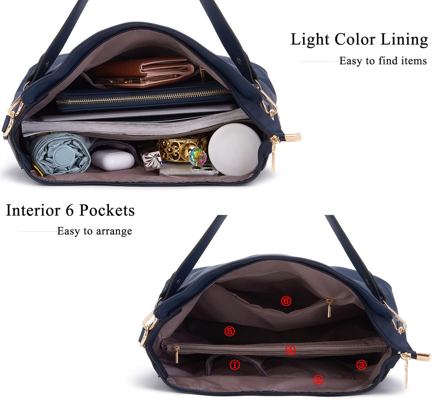 Large Crossbody Bags Ladies Shoulder Handbags Purse and Wallet Set for Women Totes Hobo Purses - 3pcs/Set Navyblue thumbnail 5