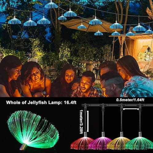 AZIMOM 10PCS Fiber Optic Jellyfish Lamp 16.4ft DC12V RGB Colorful Waterproof Connectable Jellyfish Fairy String Hanging Light for Ceiling Garden Trees Christmas Party Wedding Lighting Decor thumbnail 3