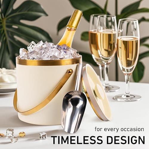 3L beige white Double Wall Insulated Stainless Steel Ice Bucket with scoop for Cocktail Bar,Metal Ice Bucket for freezer with Lid for parties.ice Container to Keep Ice Colder,bar cart accessories thumbnail 2