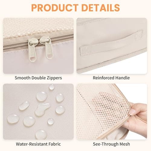 BAGAIL 6 Set Packing Cubes Luggage Packing Organizers for Travel Accessories-Beige thumbnail 4