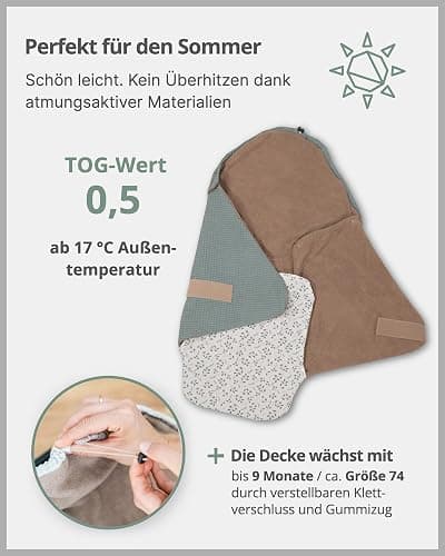 ULLENBOOM Einschlagdecke Babyschale, Ideal für Herbst und Winter, 100% OEKO-TEX Materialien, Floral Sand (Made in EU) - Babydecke für Kindersitz oder Kinderwagen, kuschelige Decke für Babys thumbnail 6