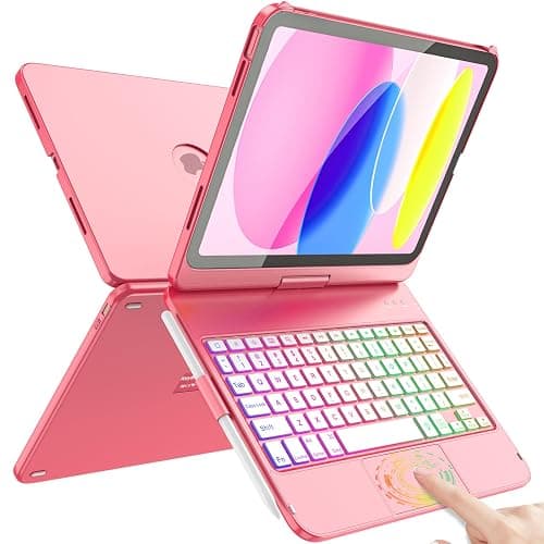FUWANG Touch Keyboard Case for iPad A16 11/10th Gen, 360 Rotating, Hot Pink | Multi-Touch Trackpad, 7-Color Backlit, Pencil Holder, Keyboard for iPad A16 11th 11 inch 2025& 10th Generation 10.9 inch 2022 - Image 1