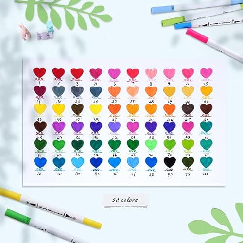 Ohuhu Markers for Adult Coloring Books No Bleeding 60 Colors Coloring Markers Water-based Dual Tips Fineliner & Brush Drawing Pens Art Pens for Kids Adults Sketch Journal - Maui - White thumbnail 2