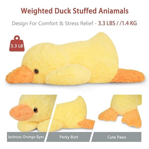 Niuniu Daddy 20" | 3.3 Pound Weighted Duck Stuffed Animals for Adults Kids, Giant Weighted Yellow Duck Plush Toy with Soft Fur, Big Fluffy Body Pillow for Large Cute Present Christmas Birthday thumbnail 5