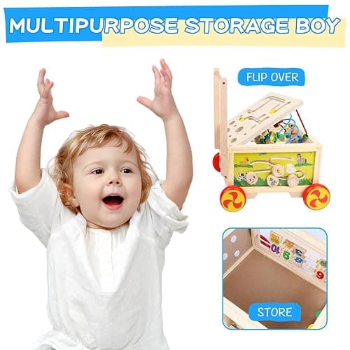Wooden Activity Cube 7-in-1 Montessori Toy Multipurpose Educational Learning Toy for 1+ Year Old Baby Toddler Kid Boy First Birthday Gift Bead Maze Gear Number Animal Board Carrots Harvest Game thumbnail 5