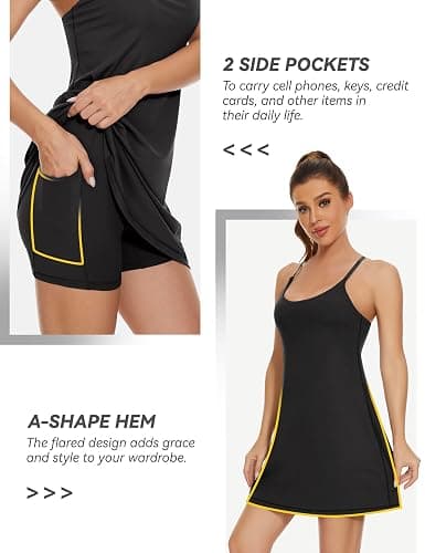 Womens Tennis Dress, 2-in-1 Golf Workout Dress with Built-in Bra & Shorts Pockets, Athletic Dresses with Adjustable Strap thumbnail 5