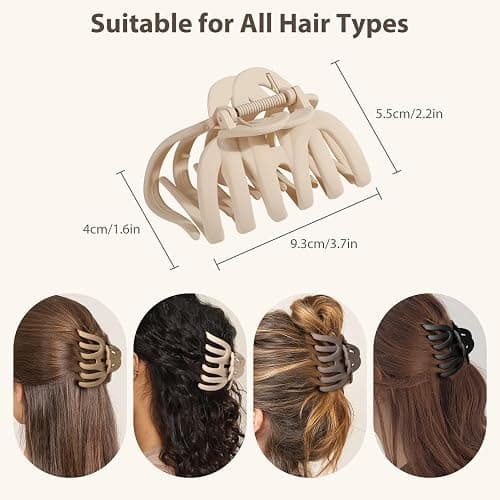 Shinowa Hair Clip Set, 4 Pack Hair Claws for Thick Hair, Large Hair Clips in 4 Neutral Colors, Non-slip Claws Jaw Clips for Women, Strong Hold for Girls Long Hair thumbnail 5