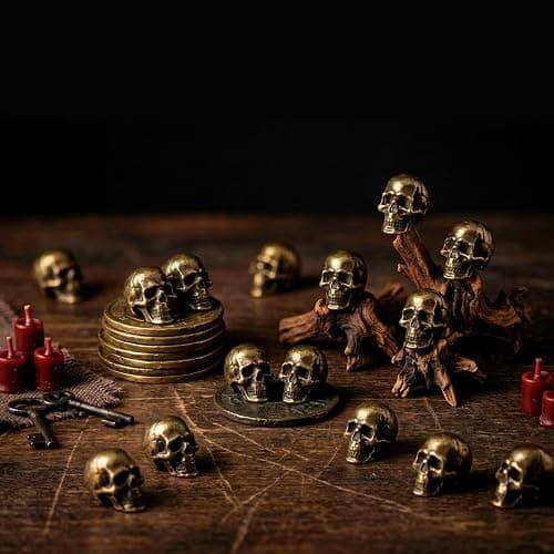 Civaner 50 Pcs Halloween Mini Figurine Miniature, Skull | Tiny Zinc Alloy Statues with Antique Brass Finish, Gothic Decor for Desktop Holiday Scene Micro Landscape Spooky Party thumbnail 6
