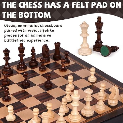 15 Inch Magnetic Chess Set with Wooden Folding Board, Staunton Chess Pieces, 2 Extra Queens Included, Portable Travel Chess Set, Classic Strategy Board Game for Kids & Adults (Ebony) thumbnail 7