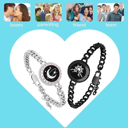 EAOYAO Long Distance Touch Bracelets,Vibration & Light up Remote Smart Matching Couples Bracelet for Couple Long Distance Relationship Girlfriend Boyfriend Xmas Valentine's Day Gifts Jewelry Set thumbnail 5