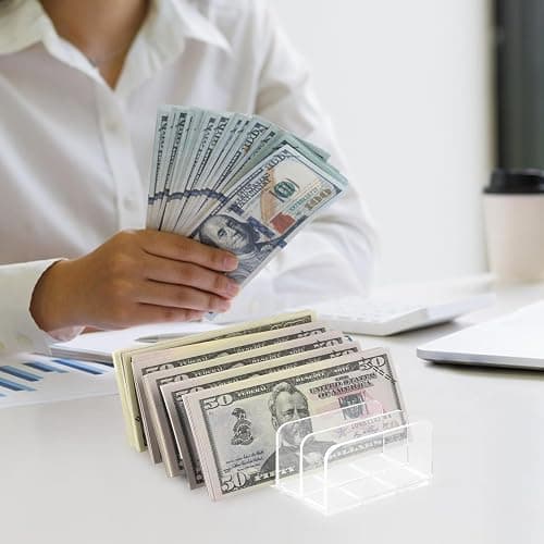 2 Pack Acrylic Money Organizer Cash Trays,7 Section Dividers Money Organizer,Eyeshadow Makeup Palette Organizer,Clear Bill Money Organizer for Cash Envelope Card thumbnail 2