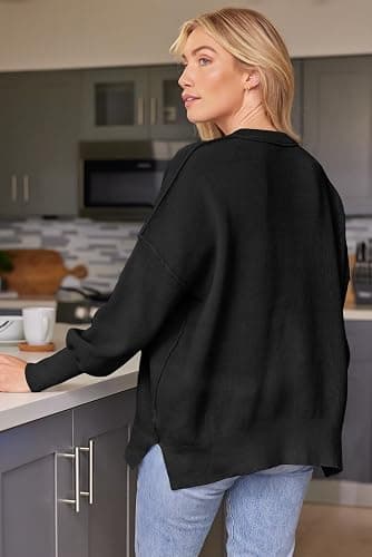 LILLUSORY Women's Oversized Batwing Sweaters 2025 Fall Outfits Trendy Crewneck Knit Side Slit Fashion Pullover Tops thumbnail 2