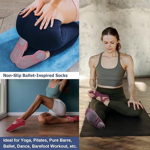Ozaiic Pilates Socks for Women Non Slip Grip, Yoga Socks with Grippers for Barre, Hospital, Ballet, Dance, Barefoot Workout thumbnail 7