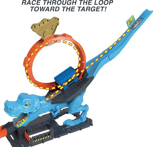 Hot Wheels City Track Set with 1 Toy Car, Race Through a Giant Loop to Defeat a Big Dinosaur, T-Rex Loop Stunt and Race Playset thumbnail 4