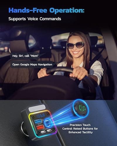Nulaxy 54W Bluetooth 5.3 Car Adapter Charger 4-Port Fast Charging [PD36W & QC3.0 18W], Wireless Radio FM Transmitter with Deep Bass Player, 5 Colors LED Backlit, Hands-Free Calling, Support USB Drive thumbnail 5