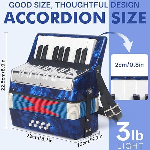 AKLOT 17 Key Piano Accordion, Lightweight Kids Accordion, Celluloid Accordions Brighter and Pure Tone than Plastic, Durable Metal Cover with Straps, Manual for Children, Beginners Acordeón (Blue) thumbnail 5