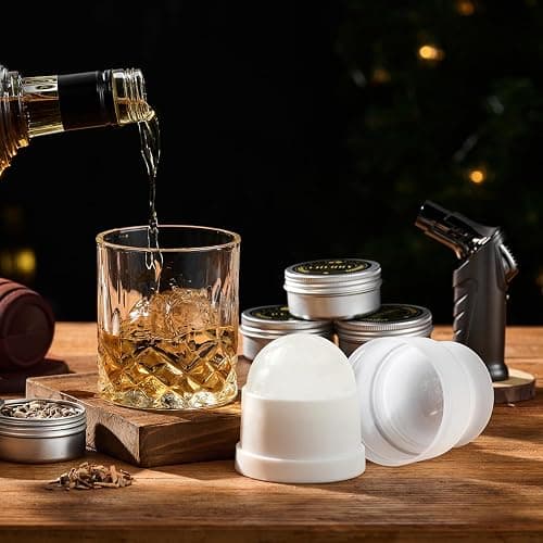Whiskey Smoker Kit with Torch - 6 Flavors Wood Chips, 2 Glasses, 2 Ice Ball Molds - Cocktail Smoker Infuser Kit, Old Fashioned Drink Smoker Kit, Birthday Bourbon Whiskey Gifts for Men,Dad(NO Butane) thumbnail 6