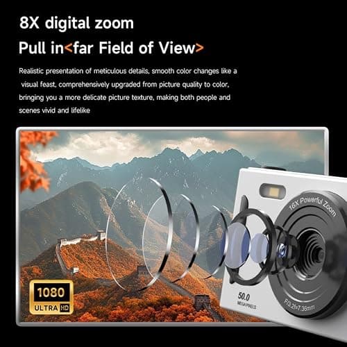 FUANA Digital Camera, Digital Video Camera CCD, 65MP 2.4 Inch LCD Flip Screen Auto Focus 8X for Beginners, Teens, Students(White 32G) thumbnail 7