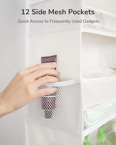 ULG Over The Door Organizer with 6 Large Pockets 12 Side Pockets, 50lbs Weight Capacity Door Hanging Organizer for Bedroom, Bathroom, Pantry, Nursery Storage, Beige thumbnail 4