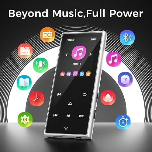 128GB MP3 Player with Bluetooth 5.3, AGXOV Music Player with Built-in HD Speaker, FM Radio, Voice Recorder, HiFi Sound, E-Book, Earphones Included (D50) (Black) thumbnail 7