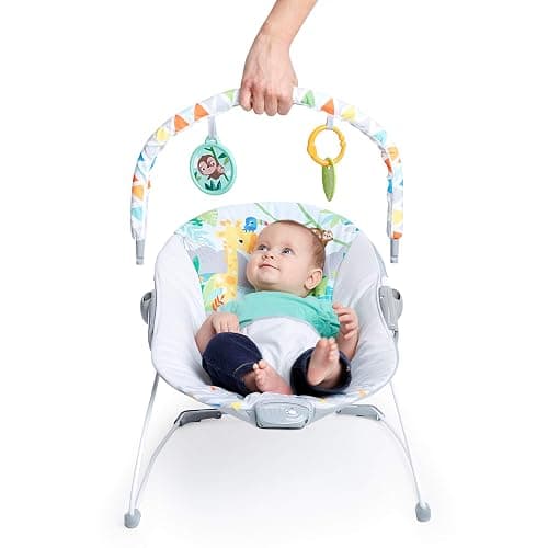 Bright Starts Baby Bouncer Soothing Vibrations Infant Seat - Removable -Toy Bar, Nonslip Feet, 0-6 Months Up to 20 lbs (Safari Fun) thumbnail 7