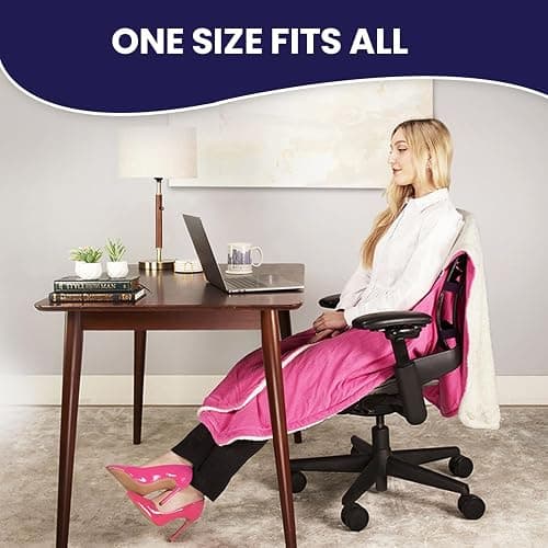 The Original Office Chair Blanket by SnuggleBack; Cozy Comfy Office Desk Chair Wrap Attaches for Convenient Heat and Hands-Free. Stay Warm In The Winter or Summer. Sherpa Fur Lining thumbnail 5