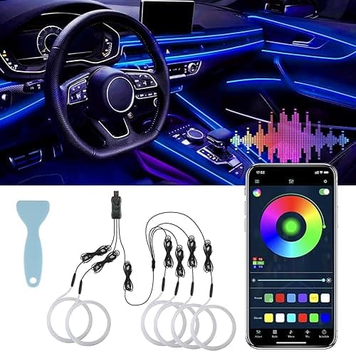 LivTee Smart LED Car Lights Interior with USB Port, LED Strip Fiber Optic Ambient Lighting Car, Wireless App Control, Sync to Music, Car Decorations Interior Accessories Gifts for Women Men, 6 in 1 - Image 1