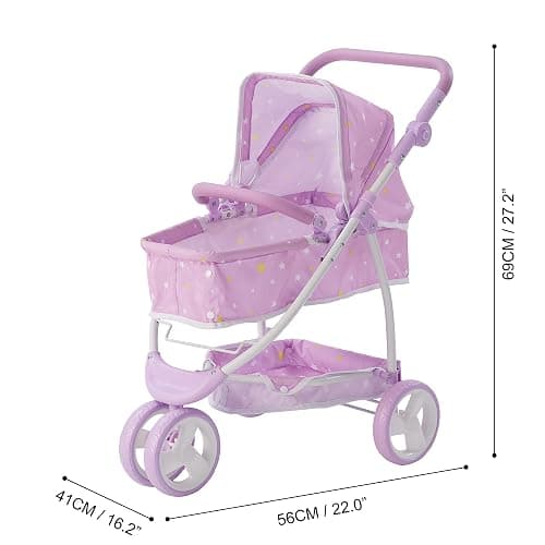 Olivia's Little World - Play Baby Doll Bassinet Stroller for Toddler, Baby Doll Pram Stroller Buggy for 3+ Year Old Girls, Twinkle Stars Princess 2-in-1 Baby Doll Stroller for Kids - Purple thumbnail 3